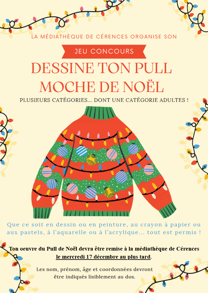 Affiche concours pull moche de Noël médiathèque